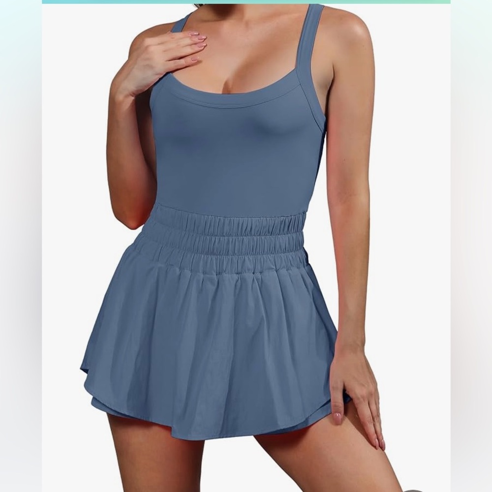 NWT DOSE medium blue tennis/workout straps mini romper skort size M.